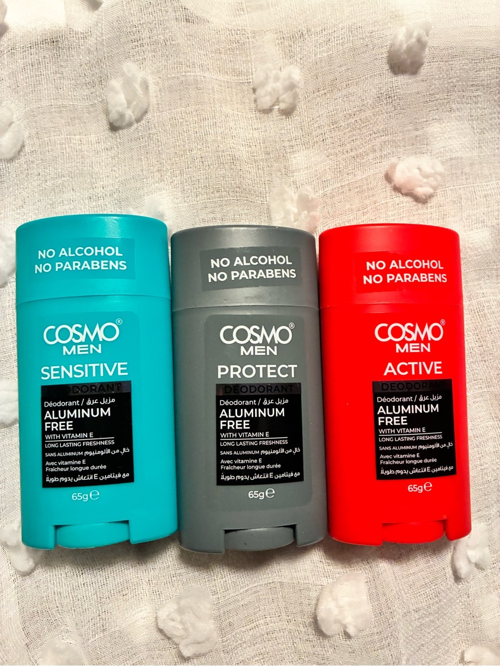 Cosmo Men Sensitive, Protect & Active Deodorant Trio - Blue, Gray, Red